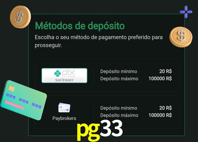 O cassino pg33 oferece uma grande variedade de métodos de pagamento