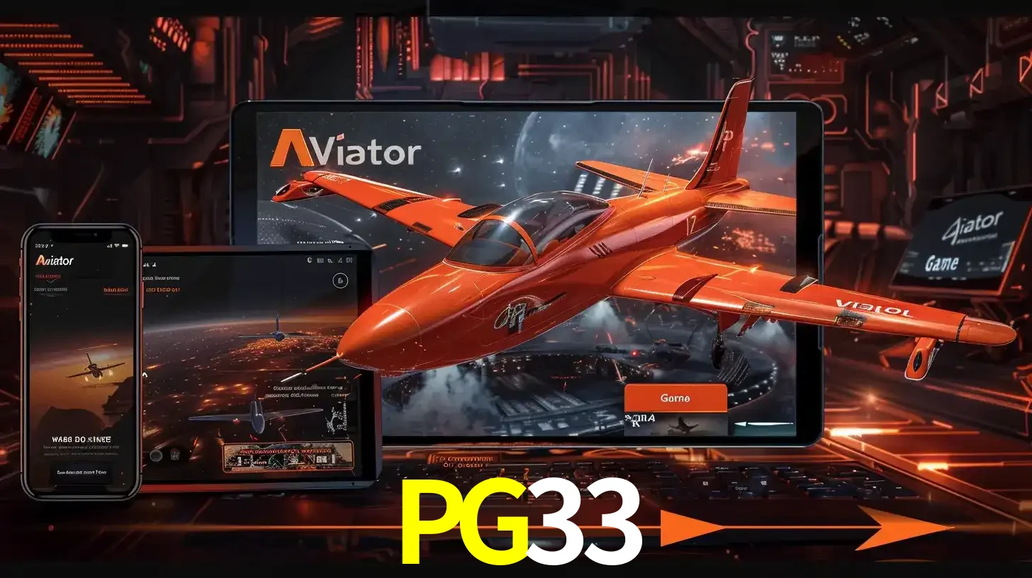 Apresentação tecnológica do jogo Aviator com um avião saindo da tela de um tablet, demonstrando a experiência imersiva em múltiplos dispositivos no PG33.