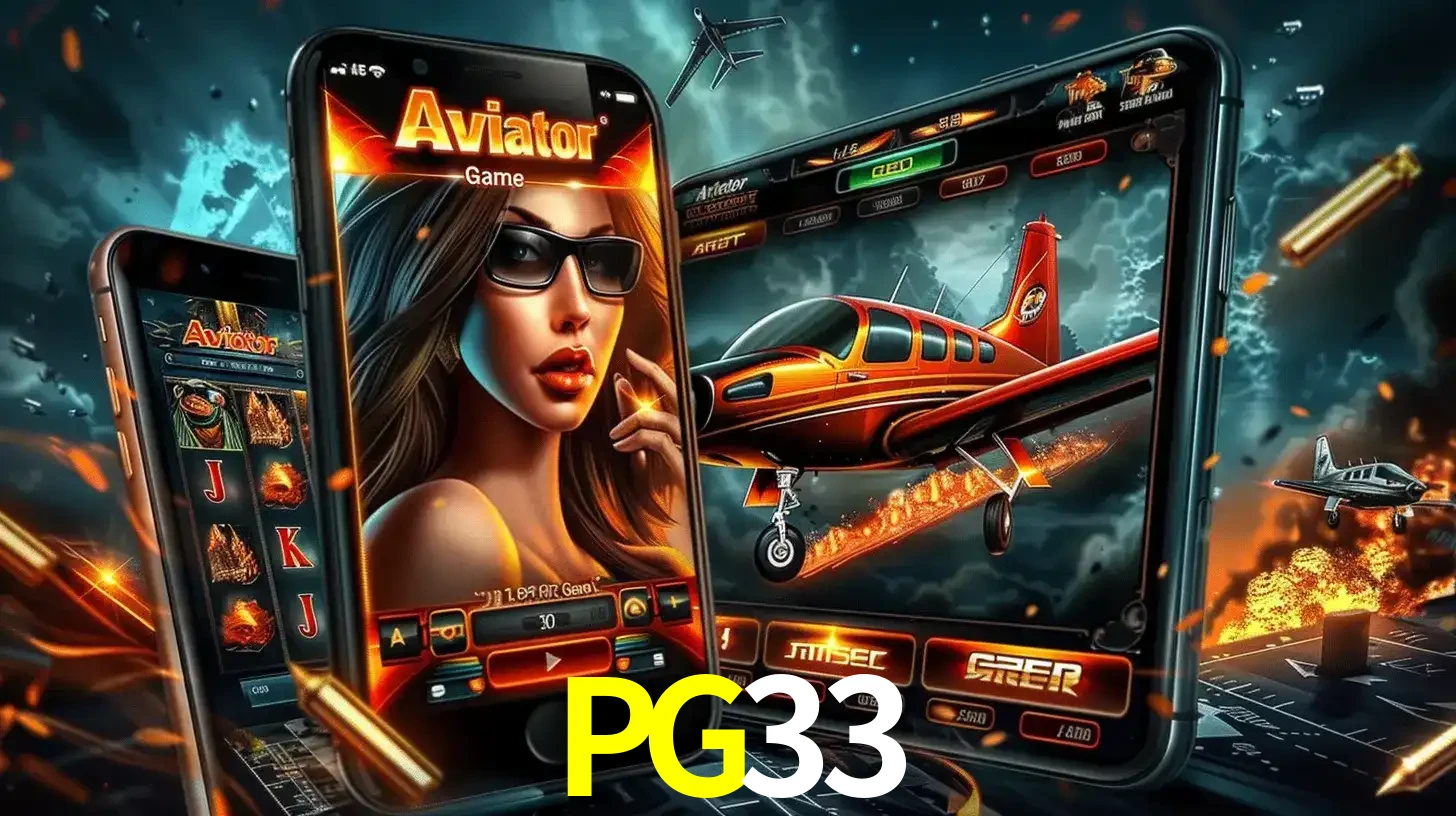 O popular jogo de apostas Aviator exibido em vários celulares e tablets, mostrando a interface emocionante e a ação de voo disponíveis para jogar agora no PG33.